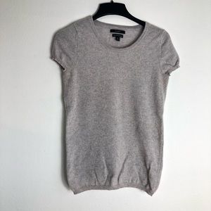 Tahari Womens Medium Pullover 100% 2-Ply Cashmere Sweater Short Sleeve Knit Gray